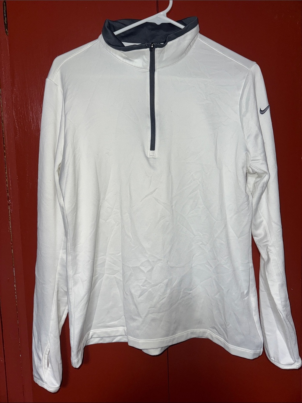 Nike White Long Sleeve Quarter-Zip with Black Trim